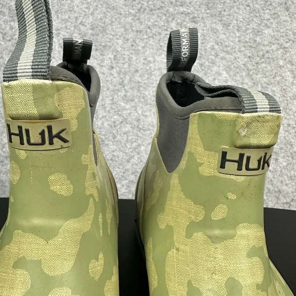 Huk Rogue Wave Fishing Boots Mens 8 Green Gray Camouflage Pull On Outdoors*